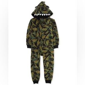 Boys dino fleece hooded one piece pajama